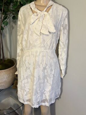 T.J.Maxx White Floral Tie-Neck Mini Dress
